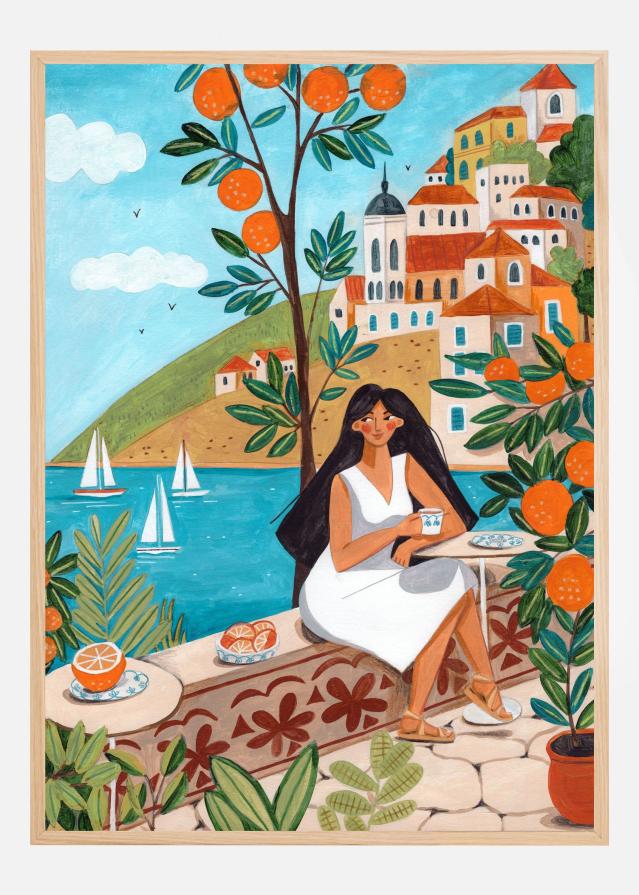 Travel woman in Mediterranean coast Plakat