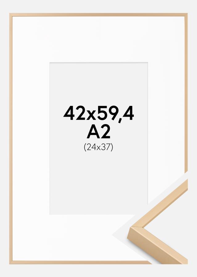 Rama aluminiowa Mosiądz 42x59,4 cm - Passe-partout Biały 25x38 cm