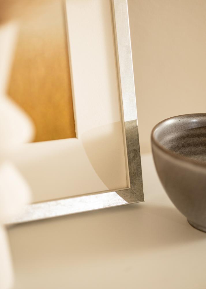 Ramka Ares Srebrny 24x30 cm - Passe-partout Biały 7x9 cali