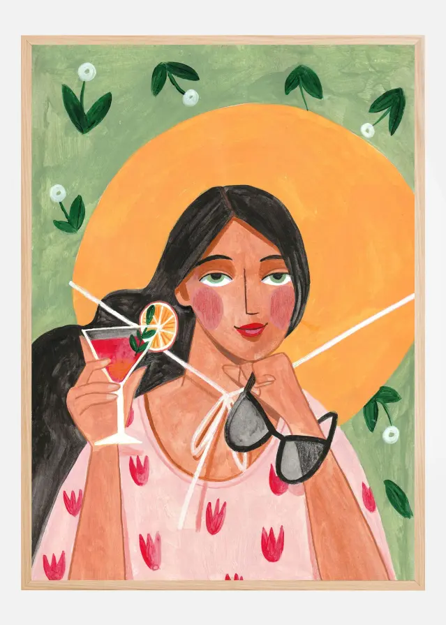 Abstract Modern Bohemian Woman with Cocktail Plakat