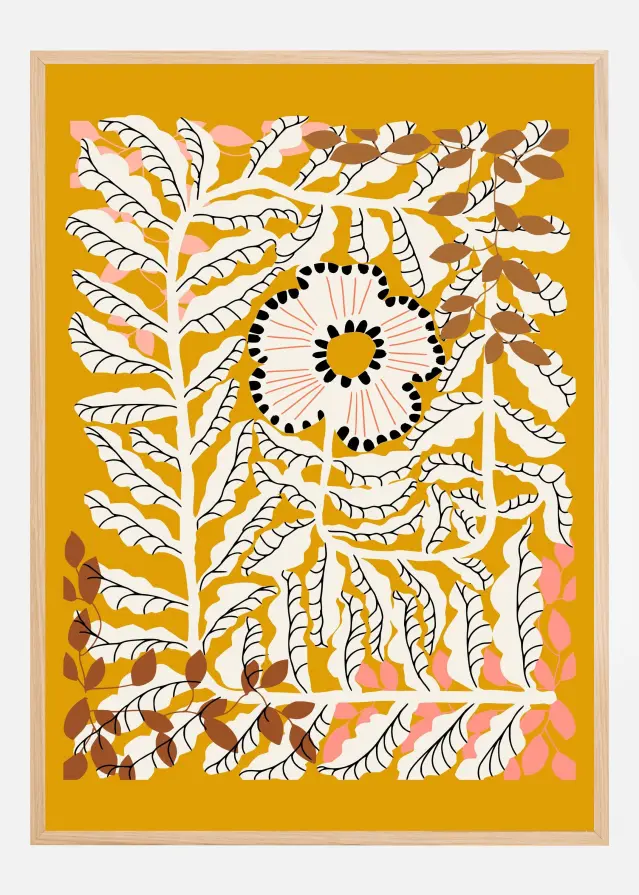 Fern leaves and flower mustard Plakat