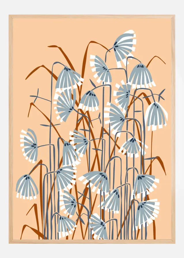 Linocut flower meadow peach fuzz Plakat