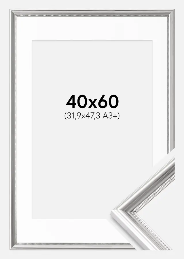 Rama Gala Srebrny 40x60 cm - Passe-patrout Biały 32,9x48,3 cm (A3+)