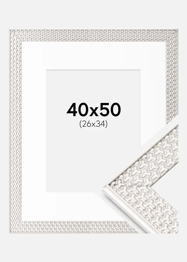Rama Grace Srebrny 40x50 cm - Passe-patrout Biały 27x35 cm