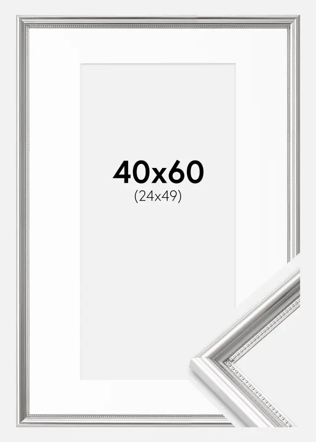 Rama Gala Srebrny 40x60 cm - Passe-patrout Biały 25x50 cm