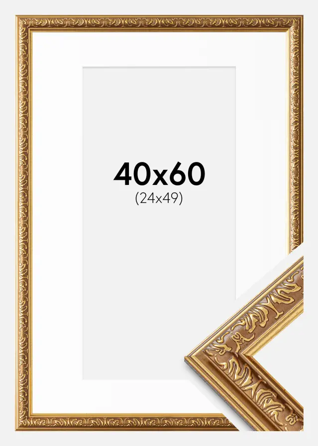 Ramka Swirl Złoto 40x60 cm - Passe-partout Biały 25x50 cm