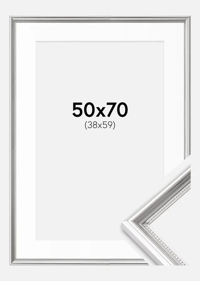 Ramka Gala Srebrny 50x70 cm - Passe-partout Biały 39x60 cm