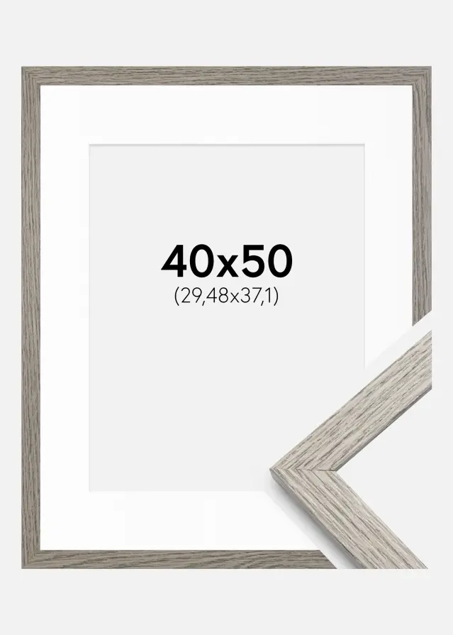 Ramka Stilren Szary Dąb 40x50 cm - Passe-partout Biały 12x15 cali