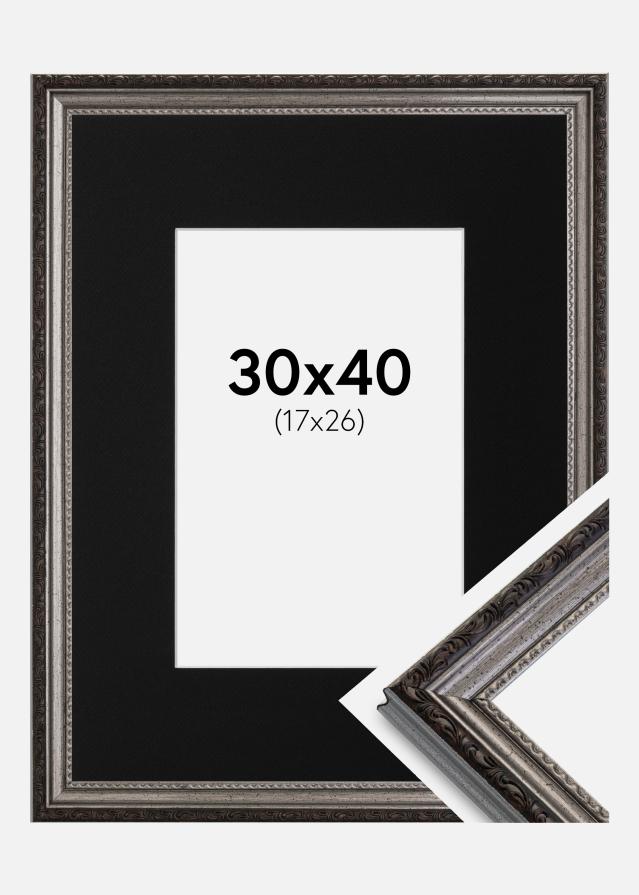 Rama Abisko Srebrny 30x40 cm - Passe-patrout Czarny 18x27 cm