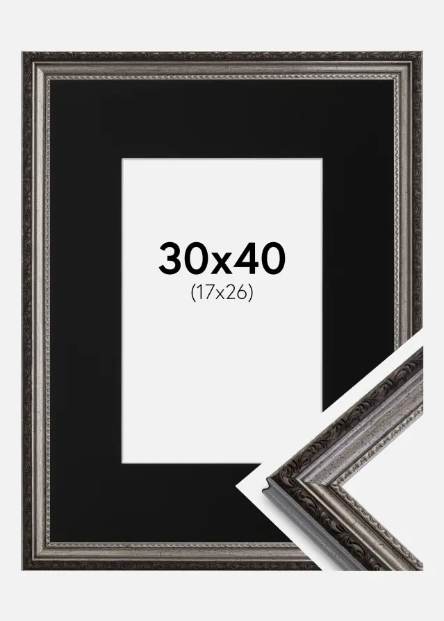 Rama Abisko Srebrny 30x40 cm - Passe-patrout Czarny 18x27 cm