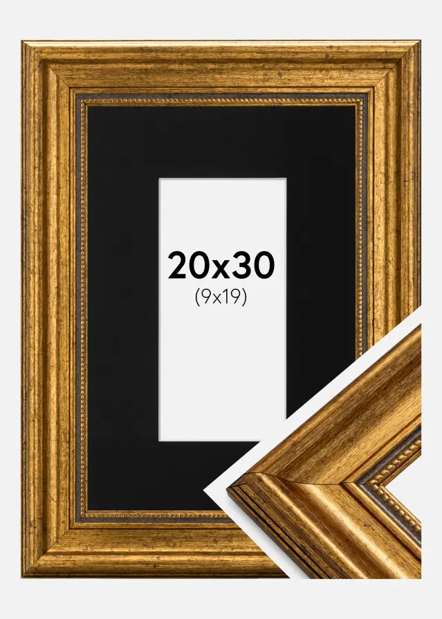 Rama Rokoko Złoty 20x30 cm - Passe-patrout Czarny 10x20 cm