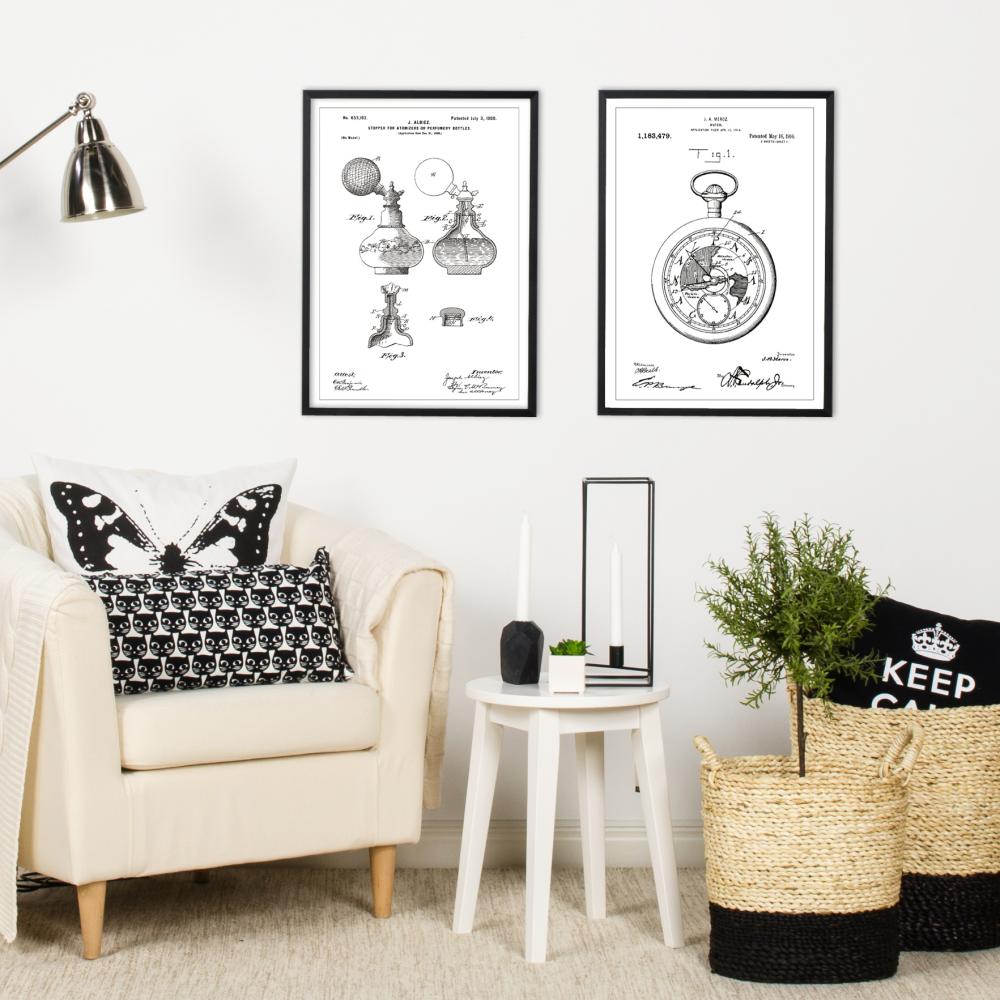 Rysunek patentowy - Zegarek kieszonkowy - Biały Plakat