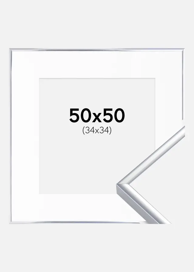 Rama Aluminium Srebrny Połysk 50x50 cm - Passe-patrout Biały 35x35 cm