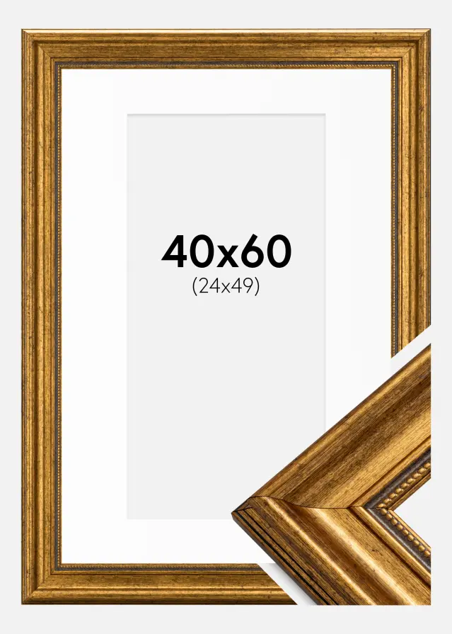Rama Rokoko Złoty 40x60 cm - Passe-patrout Biały 25x50 cm