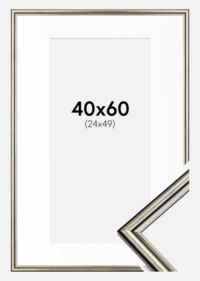 Rama Horndal Srebrny 40x60 cm - Passe-patrout Biały 25x50 cm