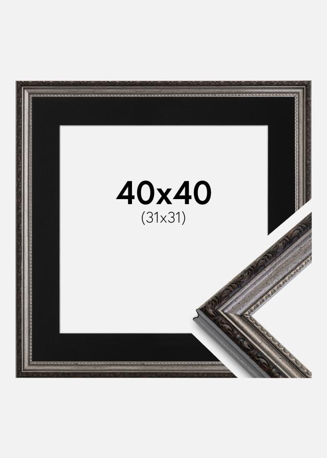 Rama Abisko Srebrny 40x40 cm - Passe-patrout Czarny 32x32 cm