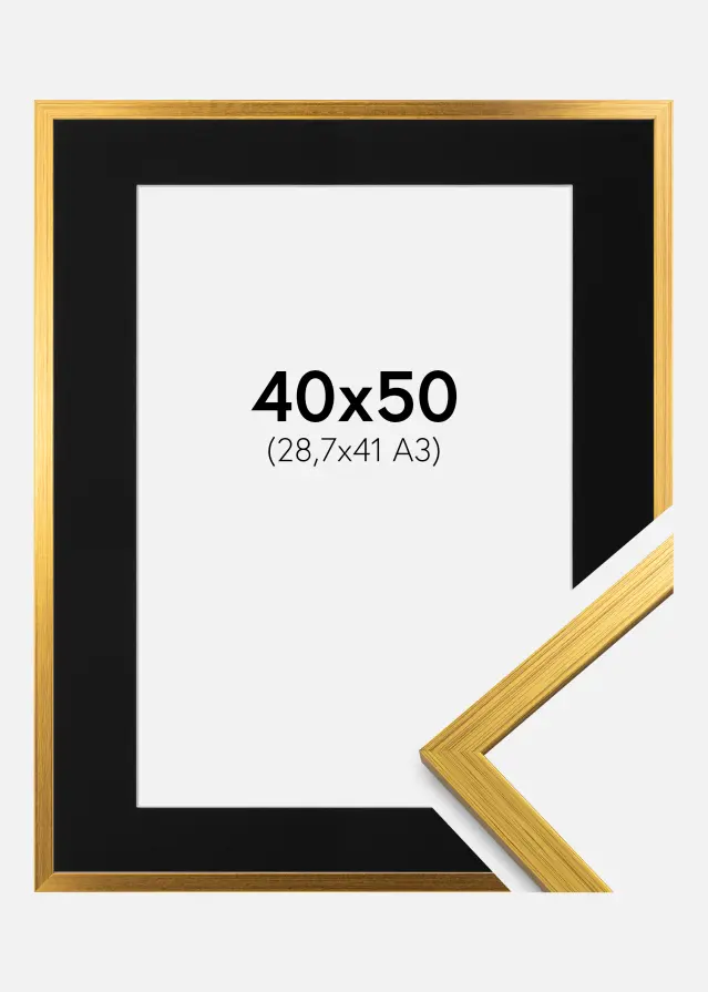 Rama Edsbyn Złoty 40x50 cm - Passe-patrout Czarny 29,7x42 cm (A3)