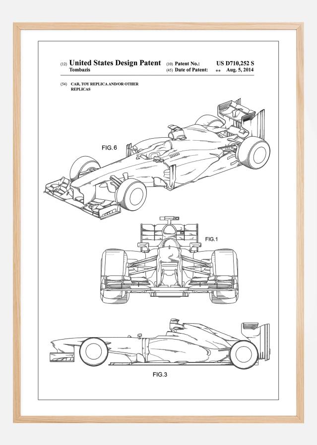 Patent Print - Formula 1 Racing Car - White Plakat