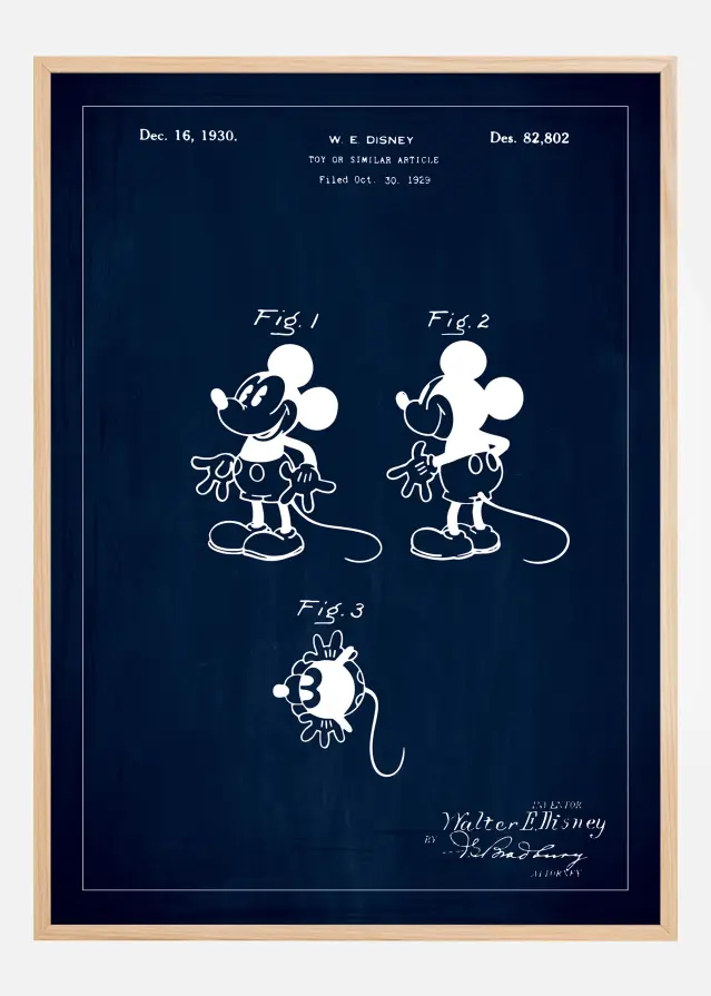 Rysunek patentowy - Disney - Mickey Mouse - Niebieski Plakat