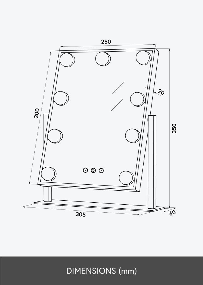 KAILA Lustro do makijażu Hollywood 9 Biały 25x30 cm