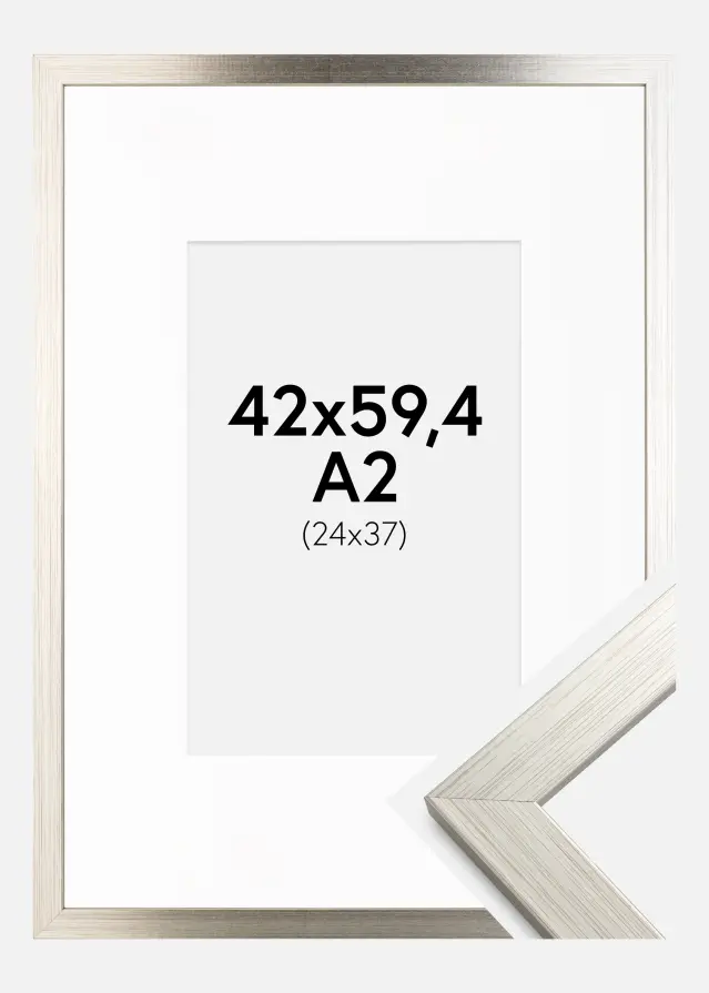 Rama Srebrny Wood 42x59,4 cm (A2) - Passe-patrout Biały 25x38 cm
