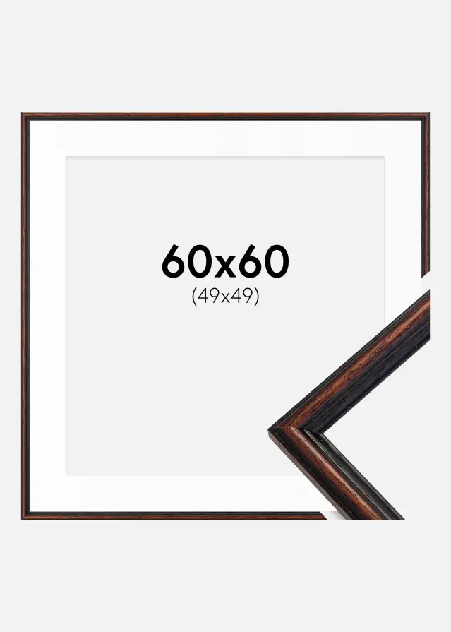 Rama Horndal Orzech 60x60 cm - Passe-patrout Biały 50x50 cm