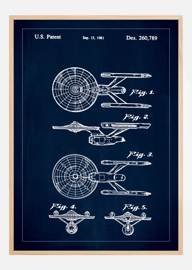 Rysunek patentowy - Star Trek - USS Enterprise - Niebieski Plakat