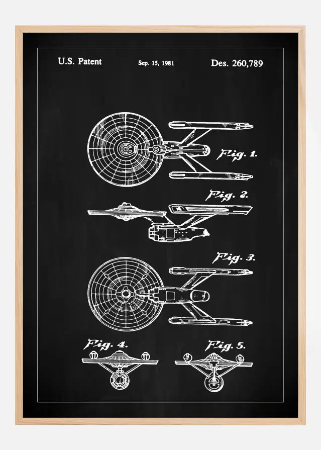 Rysunek patentowy - Star Trek - USS Enterprise - Czarny Plakat
