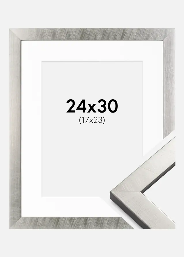 Rama Uppsala Srebrny 24x30 cm - Passe-patrout Biały 18x24 cm