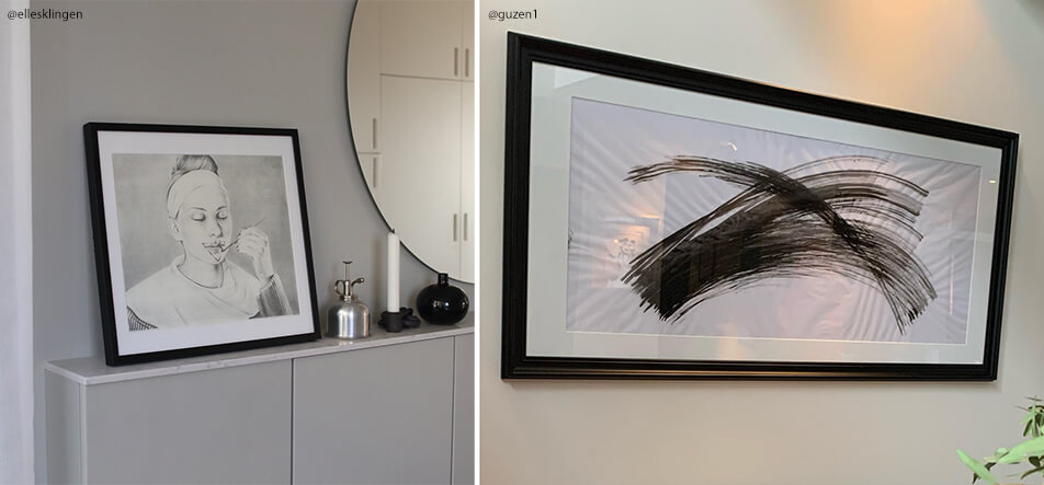 Dwie czarne ramki na miarę z czarno-białymi motywami