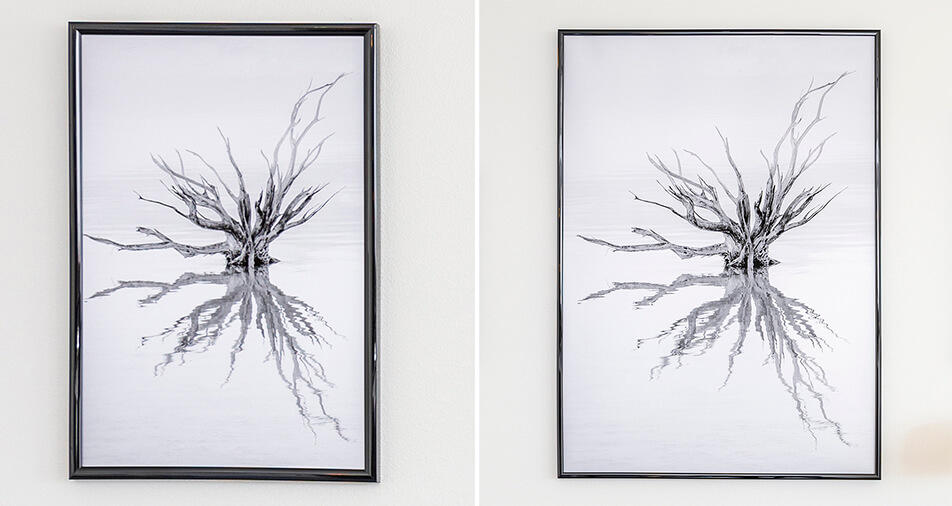 Två blanka svarta ramar med svartvitt motiv