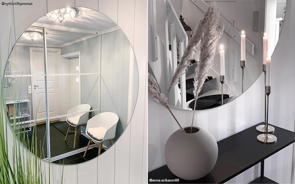 Wystrój przedpokoju - okrągłe lustra na ścianie